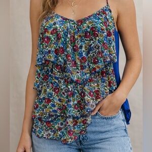 Floral Ruffle Tiered Cami Top Boho Cottagecore Summer Tank by Eyelash Couture